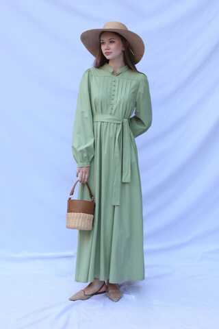 Önden Düğmeli Poplin Elbise Avokado - 3