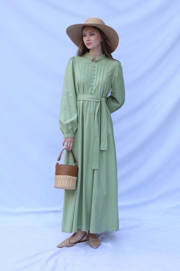 Önden Düğmeli Poplin Elbise Avokado - 3