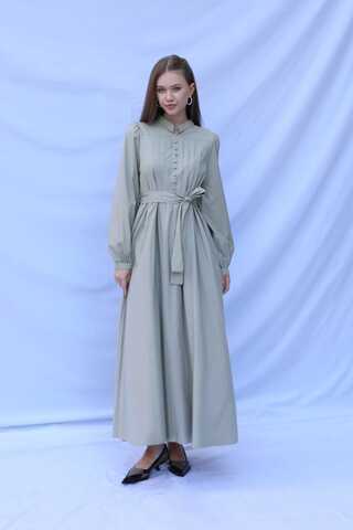 Önden Düğmeli Poplin Elbise Çakıl - 2