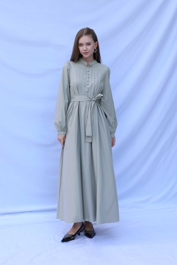 Önden Düğmeli Poplin Elbise Çakıl - 2
