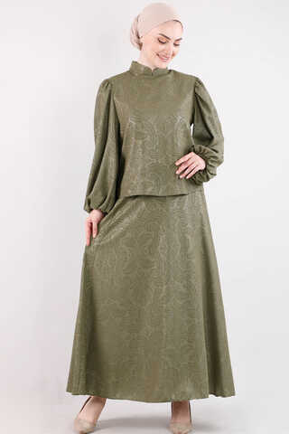 Ottoman Patterned Skirt Set Khaki - 3