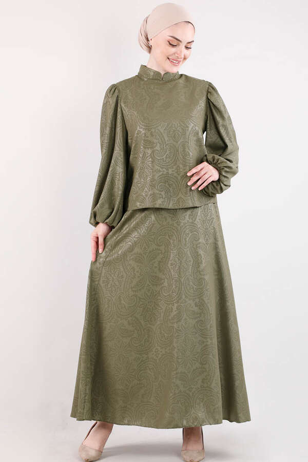Ottoman Patterned Skirt Set Khaki - 3