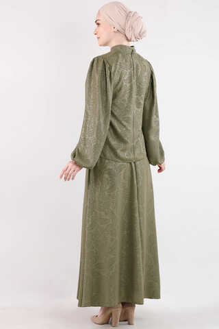 Ottoman Patterned Skirt Set Khaki - 5