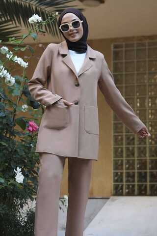 Zulays - Oversize Ceket Pantolon Takım Camel