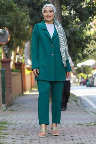Zulays - Oversize Ceket Pantolon Takım Petrol