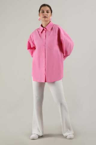 Zulays - Oversize Cepli Gömlek Pembe