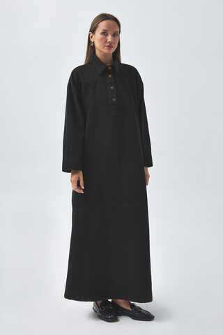 Oversize Denim Dress Black - 4