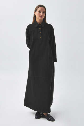 Oversize Denim Dress Black - 5