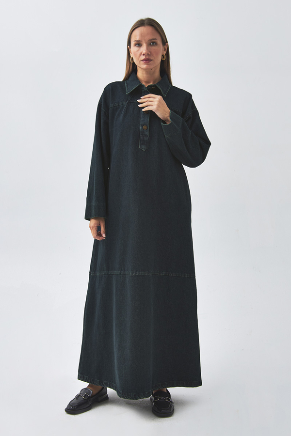 Oversize Denim Dress Dark Blue - 3