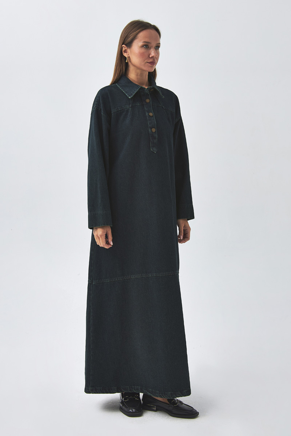 Oversize Denim Dress Dark Blue - 4