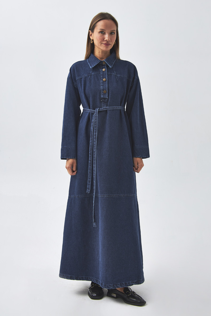 Oversize Denim Elbise Açık Mavi