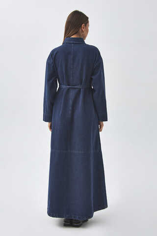 Oversize Denim Elbise Açık Mavi - 7