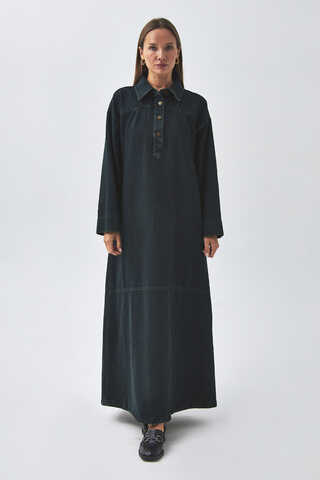 Oversize Denim Elbise Koyu Mavi - 2