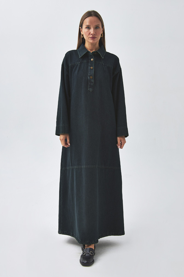 Oversize Denim Elbise Koyu Mavi - 2