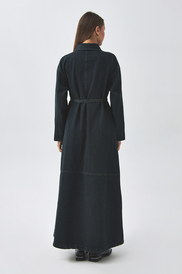 Oversize Denim Elbise Koyu Mavi - 8