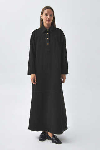 Oversize Denim Elbise Siyah - 2