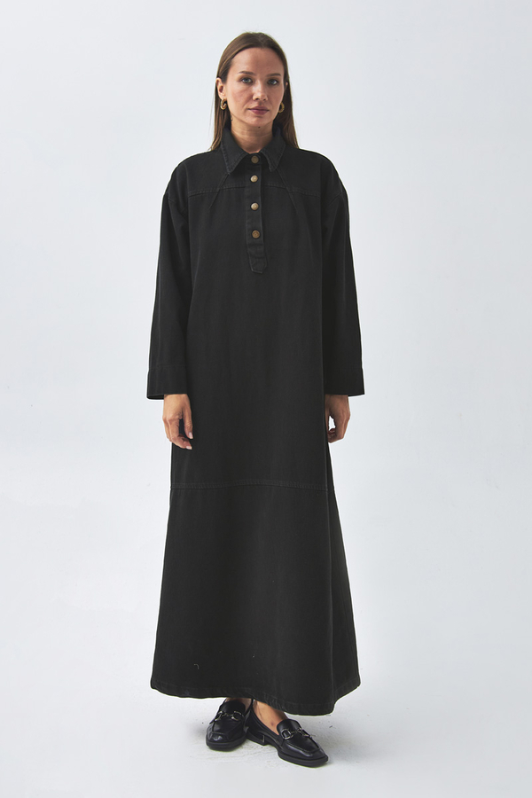 Oversize Denim Elbise Siyah - 2