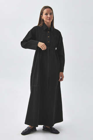 Oversize Denim Elbise Siyah - 8