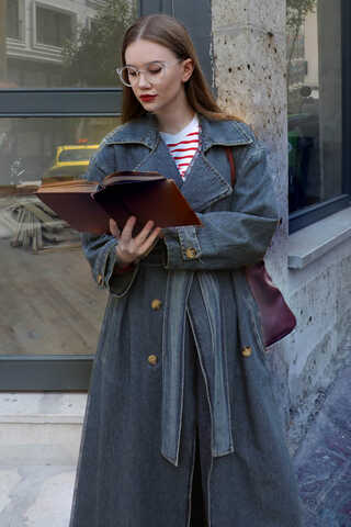 Oversize Denim Trençkot Koyu Mavi - 2