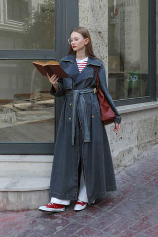 Oversize Denim Trençkot Koyu Mavi - 1