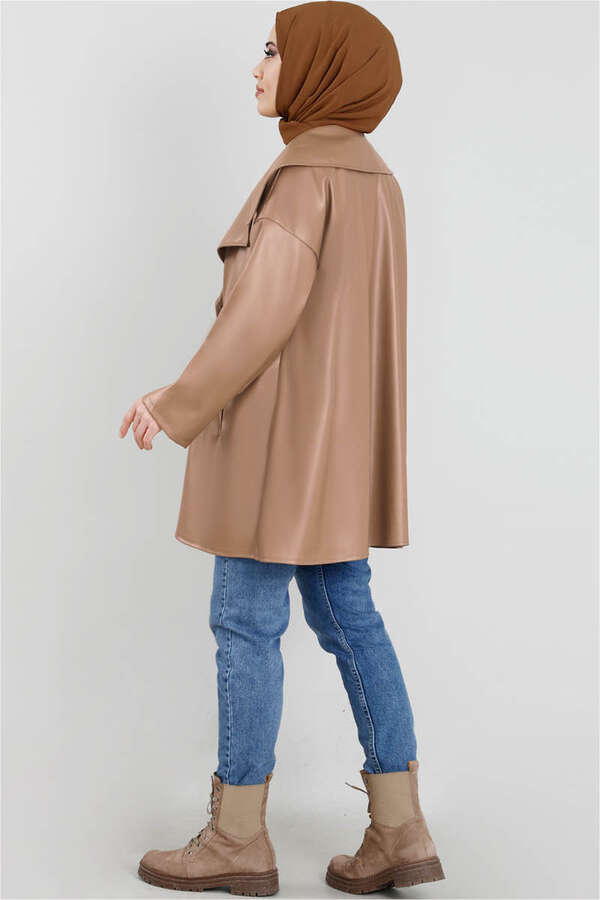 Oversize Deri Ceket Açık Taba