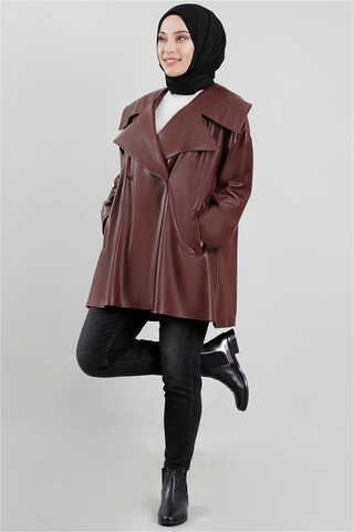 Zulays - Oversize Deri Ceket Bordo