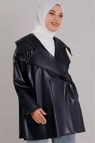 Zulays - Oversize Deri Ceket Lacivert