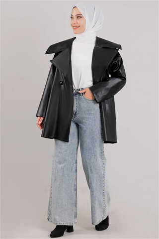 Zulays - Oversize Deri Ceket Siyah