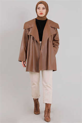 Zulays - Oversize Deri Ceket Taba