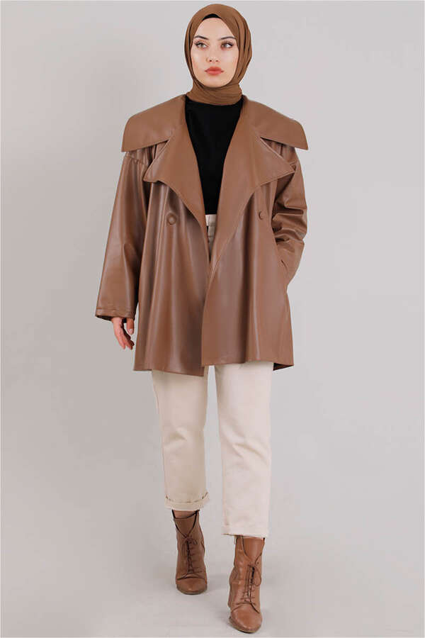 Oversize Deri Ceket Taba