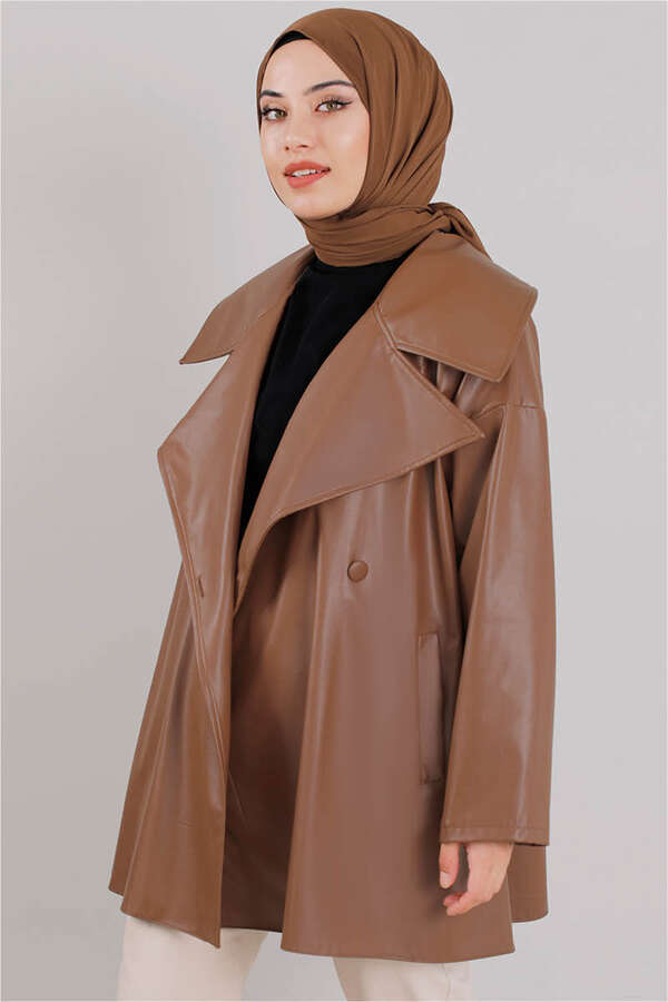 Oversize Deri Ceket Taba