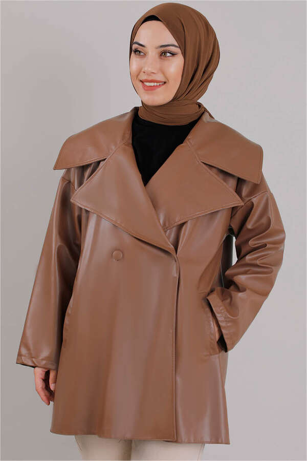 Oversize Deri Ceket Taba