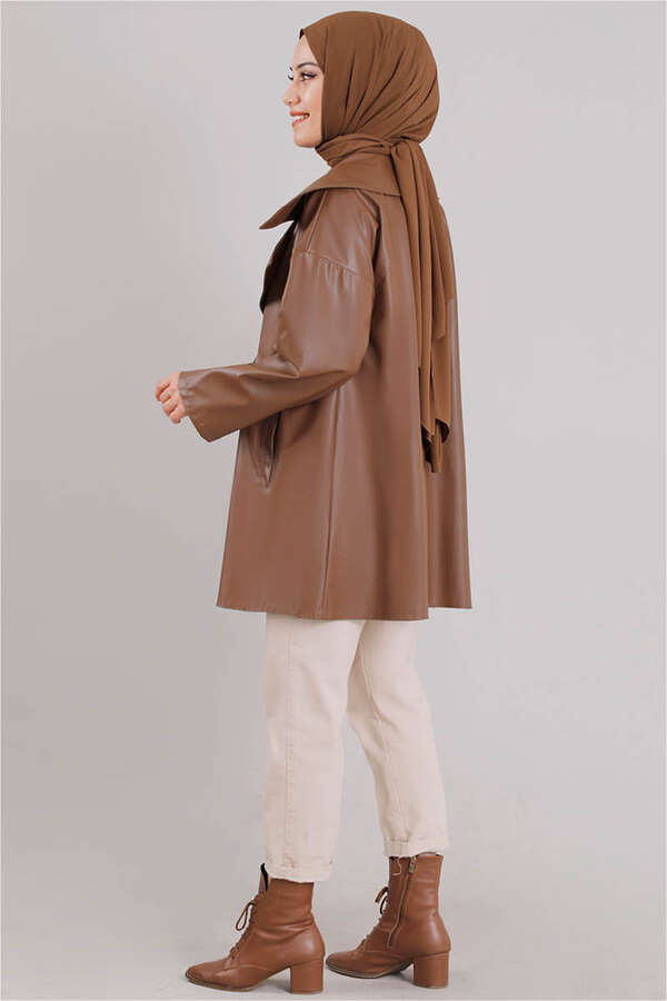 Oversize Deri Ceket Taba