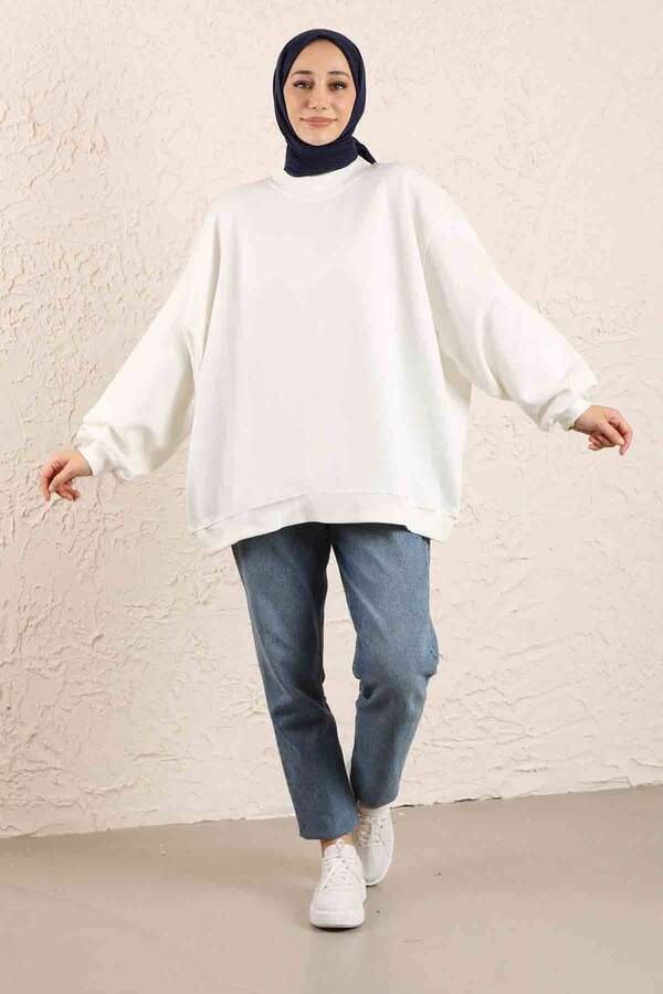 Zulays - Oversize Düz Sweat Beyaz