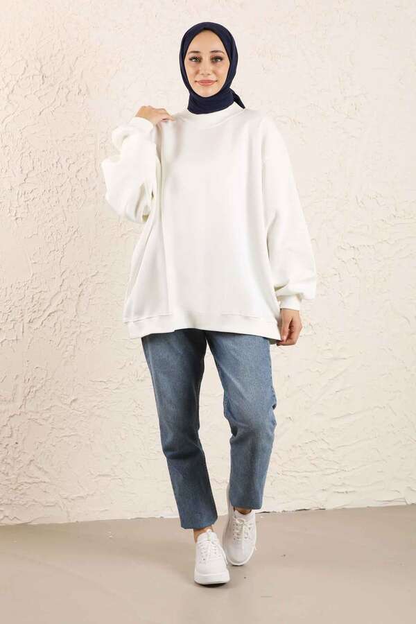 Oversize Düz Sweat Beyaz