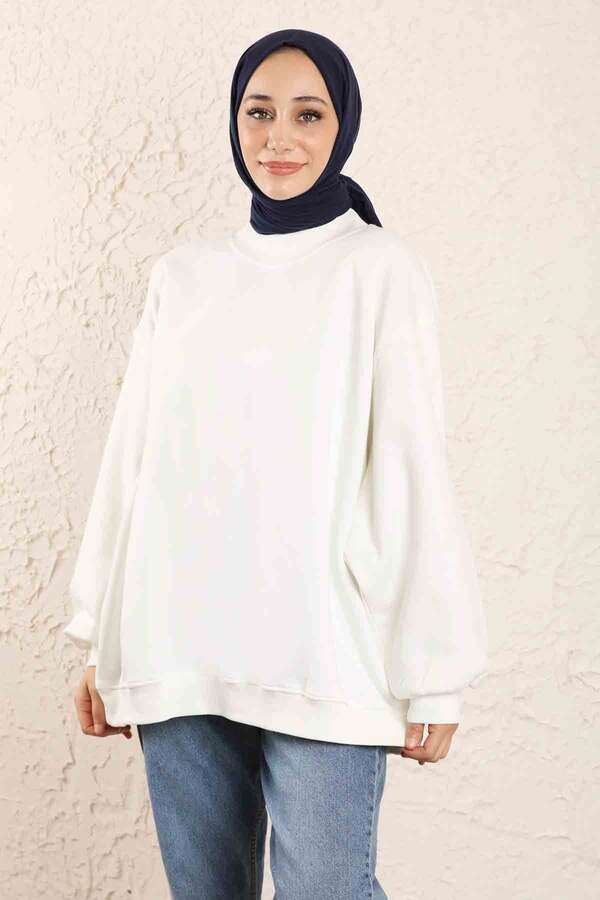 Oversize Düz Sweat Beyaz