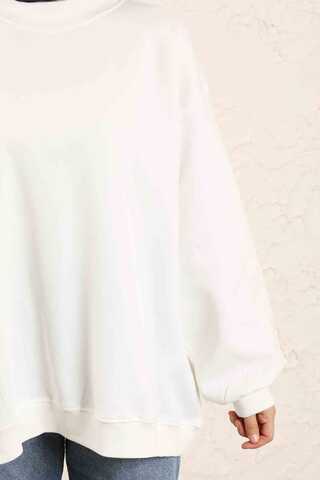 Oversize Düz Sweat Beyaz - Thumbnail