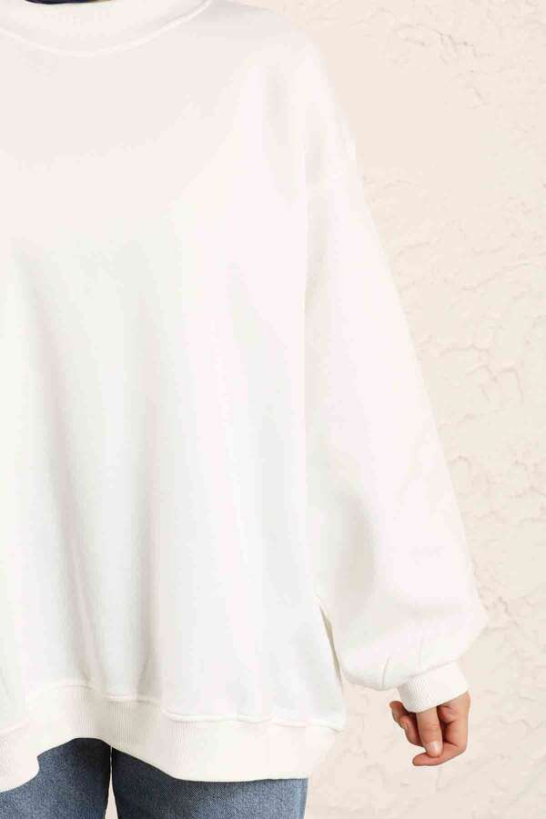 Oversize Düz Sweat Beyaz