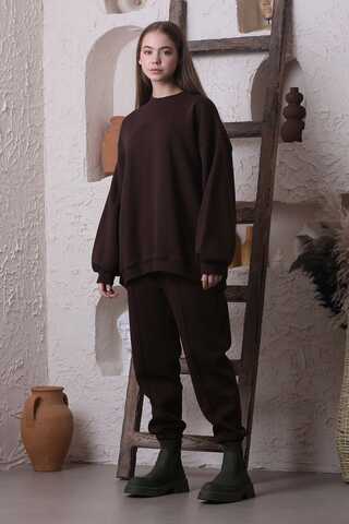 Zulays - Oversize Düz Sweat Kahverengi