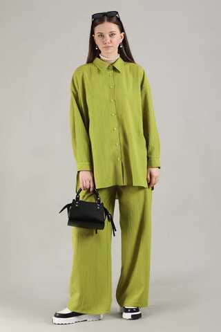 Zulays - Oversize Gömlek Takım Yağ Yeşili