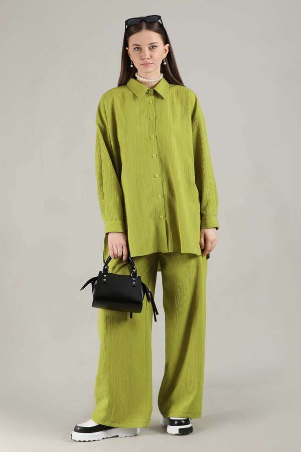Zulays - Oversize Gömlek Takım Yeşil