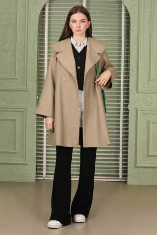 Oversize Kaşe Kaban Camel - Thumbnail