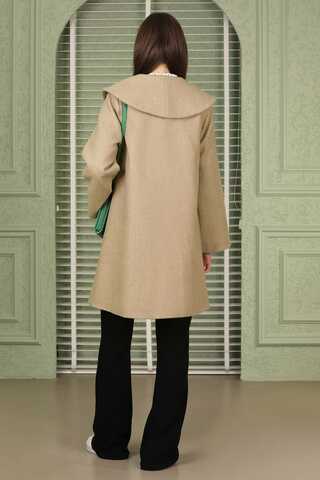 Oversize Kaşe Kaban Camel - Thumbnail