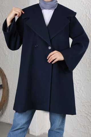  - Oversize Kaşe Kaban Lacivert