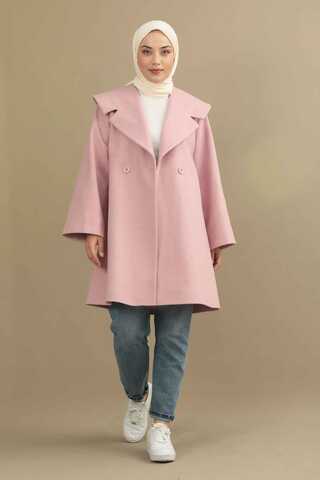 Zulays - Oversize Kaşe Kaban Pembe