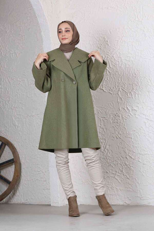 Zulays - Oversize Kaşe Kaban Yeşil