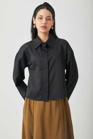 Oversize Kısa Gömlek Siyah - 2