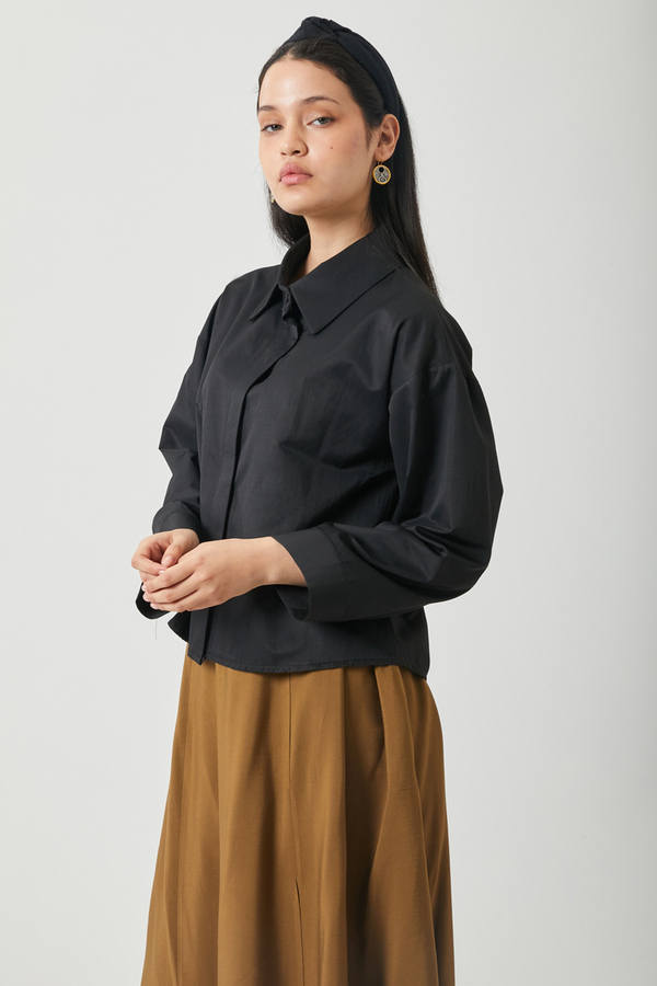 Oversize Kısa Gömlek Siyah - 12