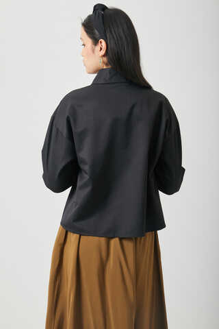 Oversize Kısa Gömlek Siyah - 14