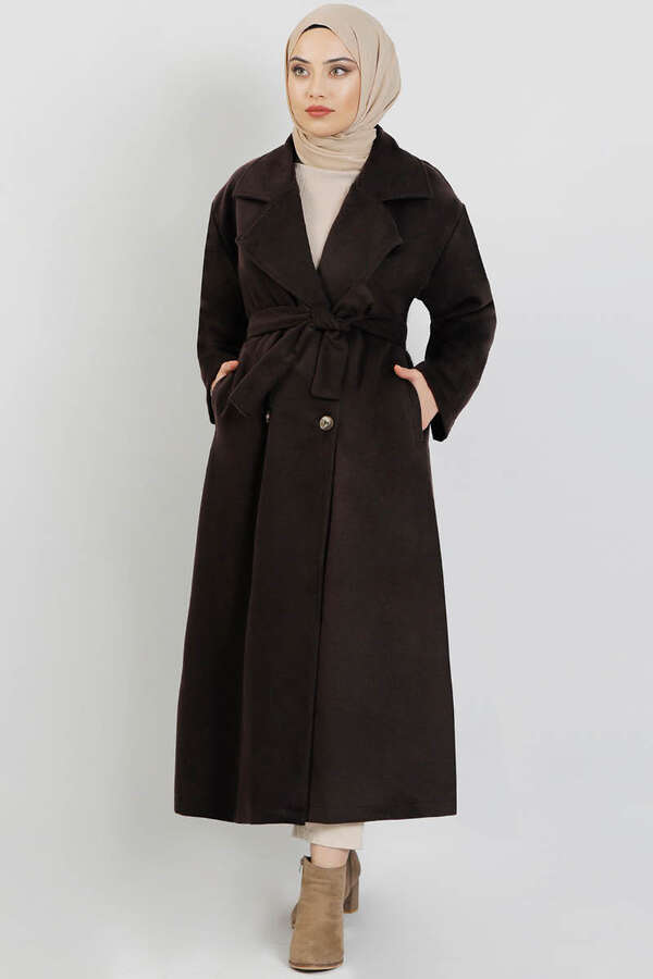 Oversize Kruvaze Kaban Acı Kahve